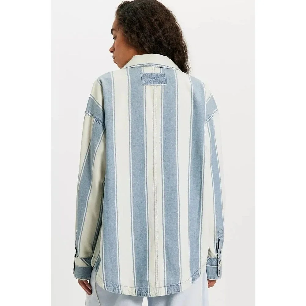 Free People We The Free Crossroads Striped Button Down Shirt Top Print XS 288557